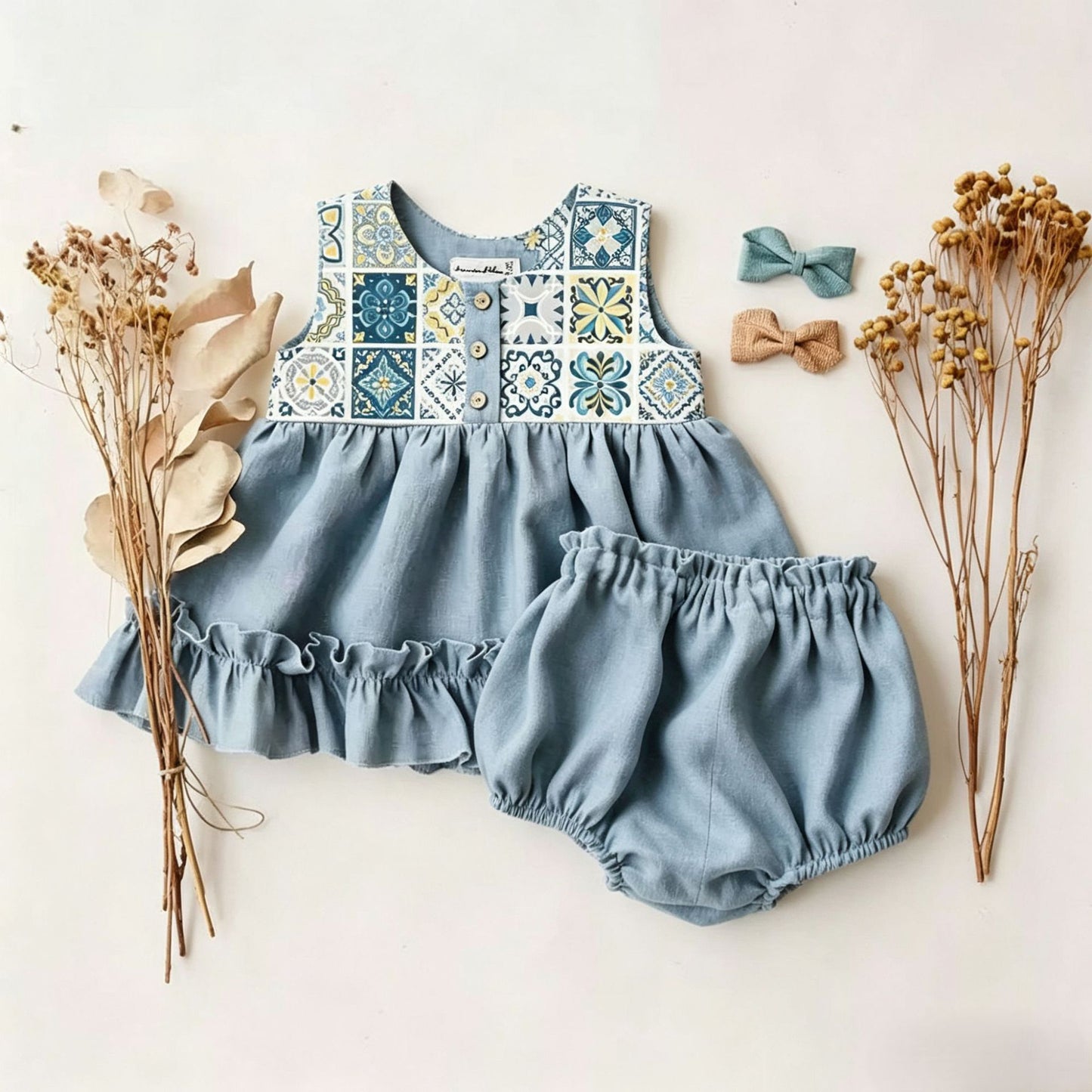 Girls Baby Outfit Sleeveless Vest With Ruffled Shorts