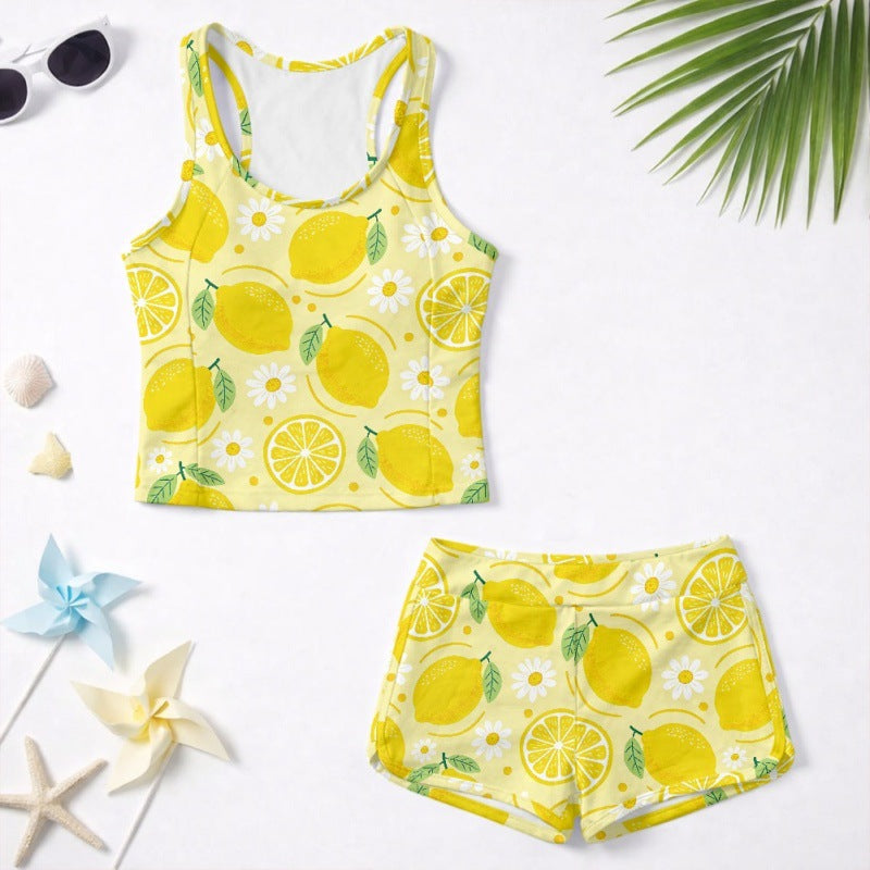 Girls Fashionable Swimsuit Set With Watermelon Print