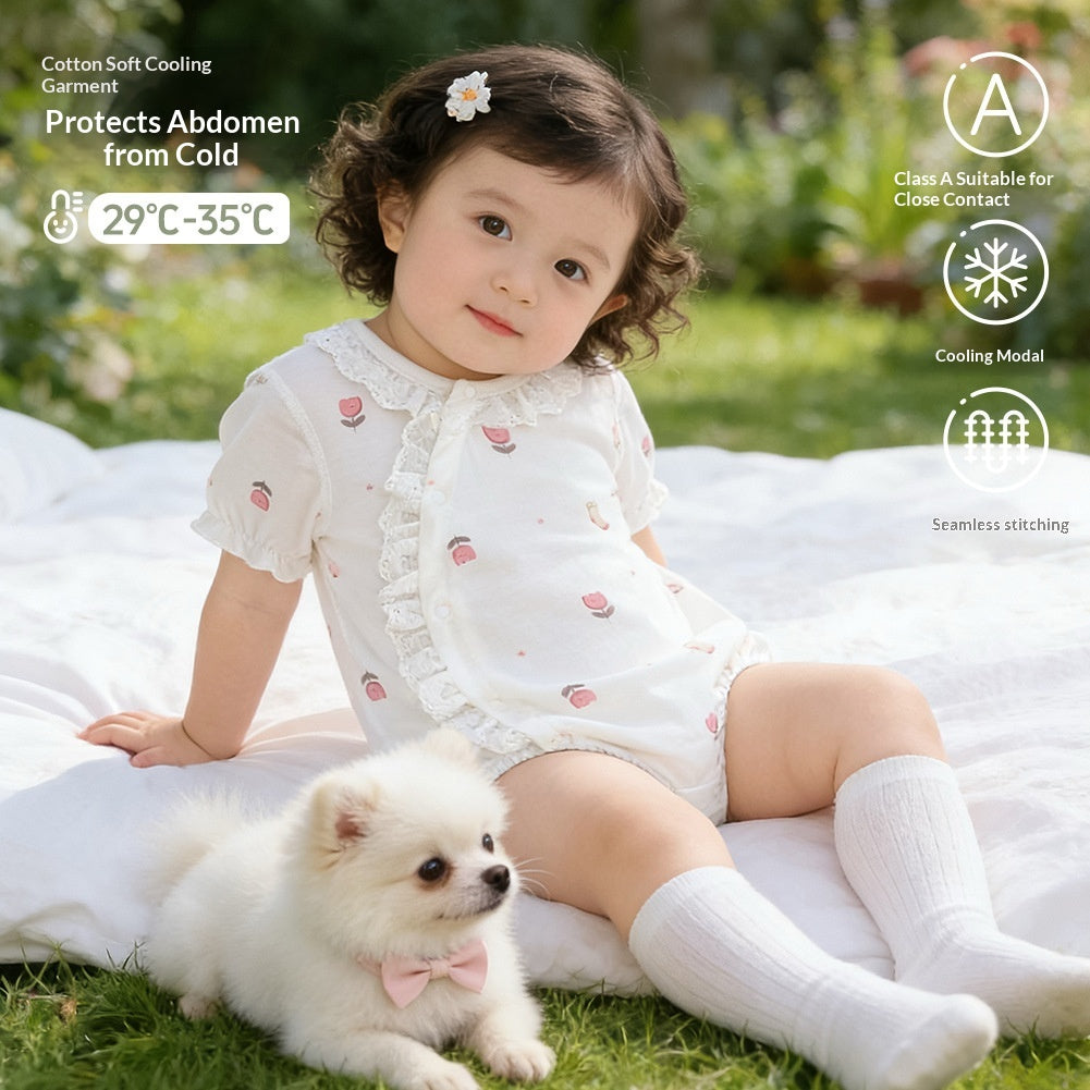 Modal Baby Romper Summer Thin Bodysuit Girls Short-sleeve One-piece Romper Anyang Infant Clothing Class A