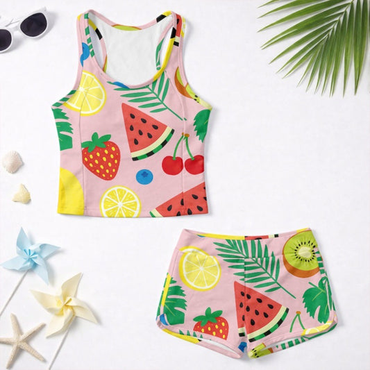 Girls Fashionable Swimsuit Set With Watermelon Print