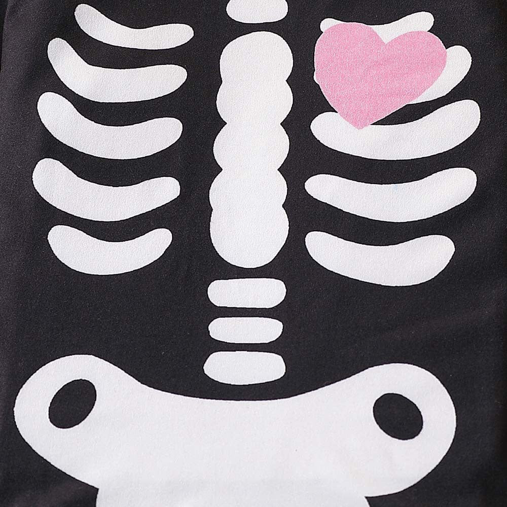 Halloween Girls Pajama Set - Cartoon Skeleton Print