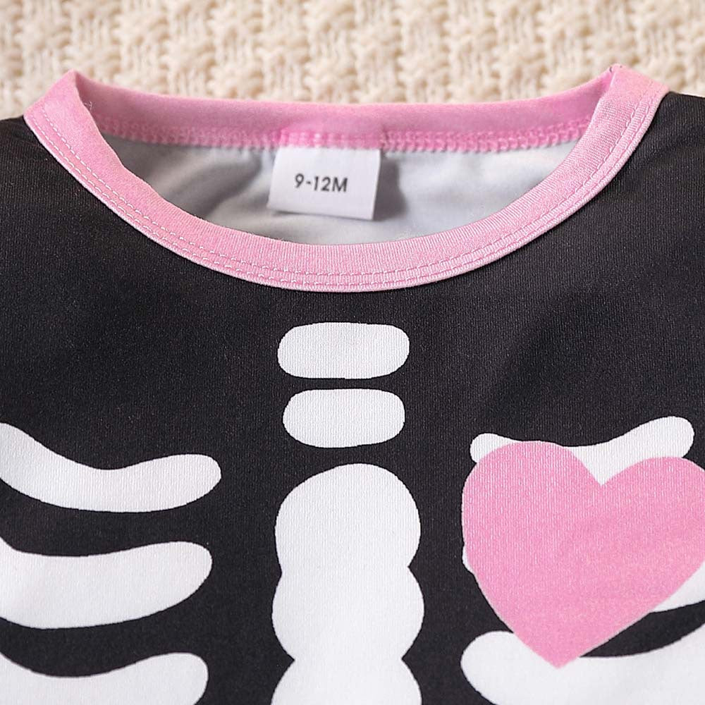 Halloween Girls Pajama Set - Cartoon Skeleton Print