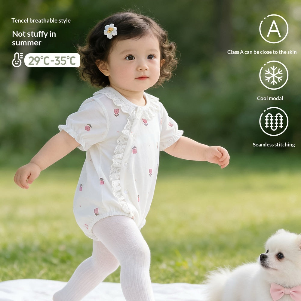 Modal Baby Romper Summer Thin Bodysuit Girls Short-sleeve One-piece Romper Anyang Infant Clothing Class A