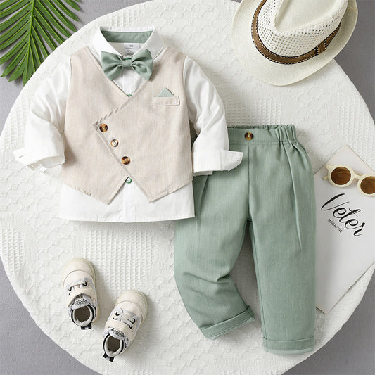 Baby Spring And Autumn Faux Vest Long-sleeve Boys Set