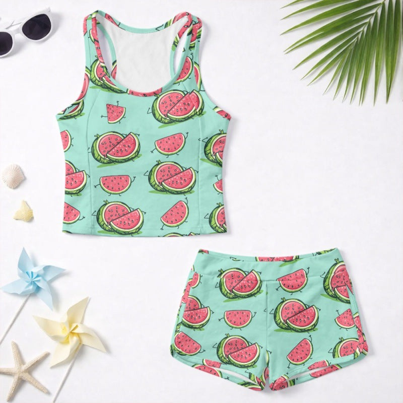 Girls Fashionable Swimsuit Set With Watermelon Print